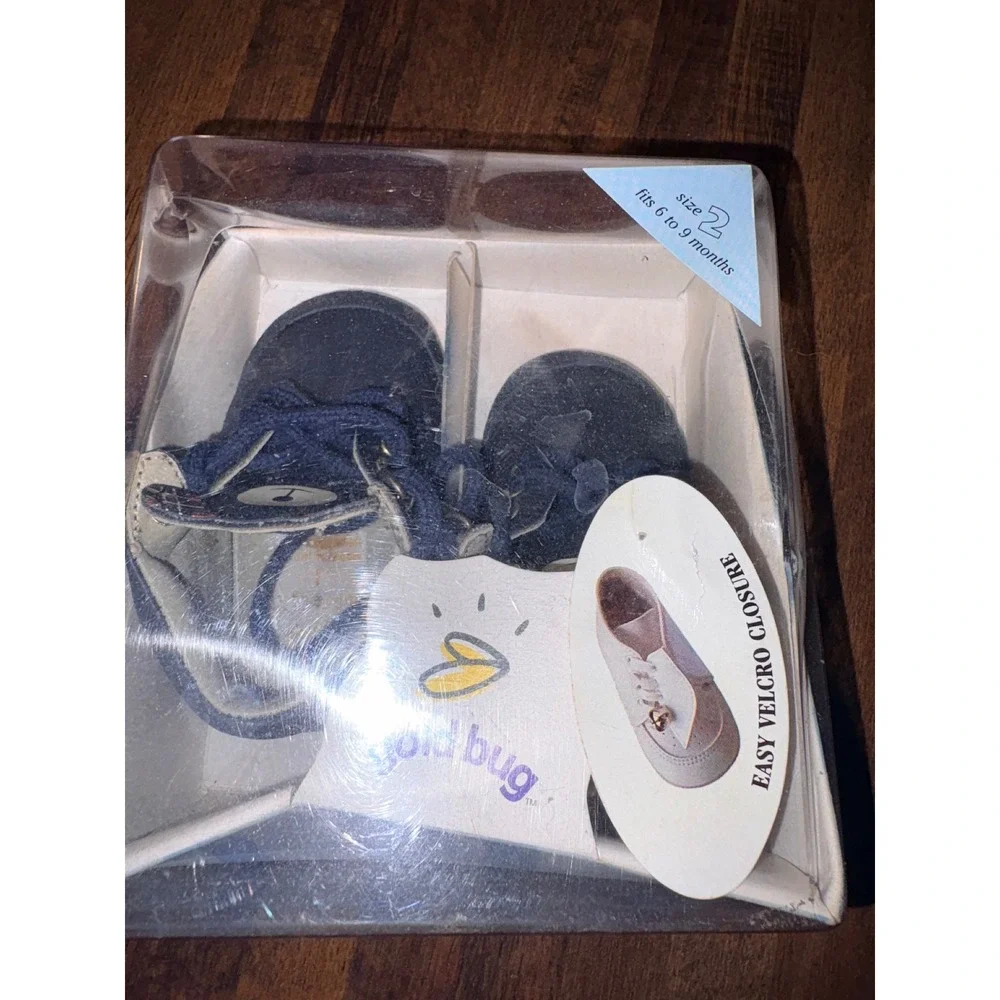 Goldbug Navy Blue Infant Bear Plaid Soft Sole Pre-Walker Boots Size 2